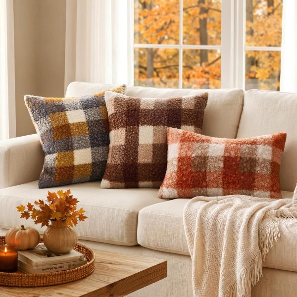 MIULEE Fall Plaid Pillow Covers Boucle Orange 12x20 Set of 2 Lumbar