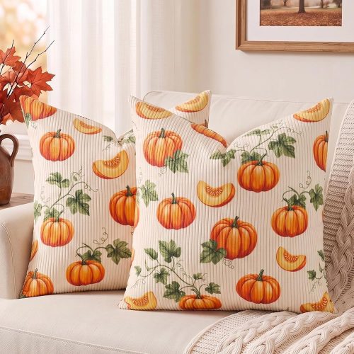 Fancy Homi Set of 2 Fall Halloween Beige Throw Pillow Covers 18x18 Inch