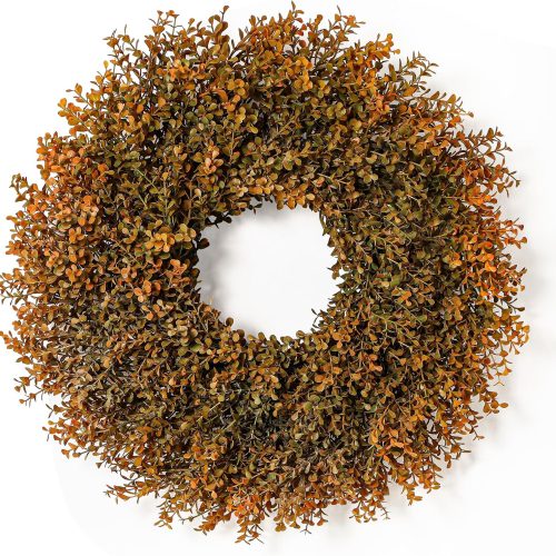 26'' Lush Fall Wreath for Front Door, Faux Autumn Boxwood Wreath Outdoor | Large Artificial Boxwood Leave Wreaths for Porch, Window, Wall, Thanksgiving Autumn Fall Decorations for Home Indoor Outdoor