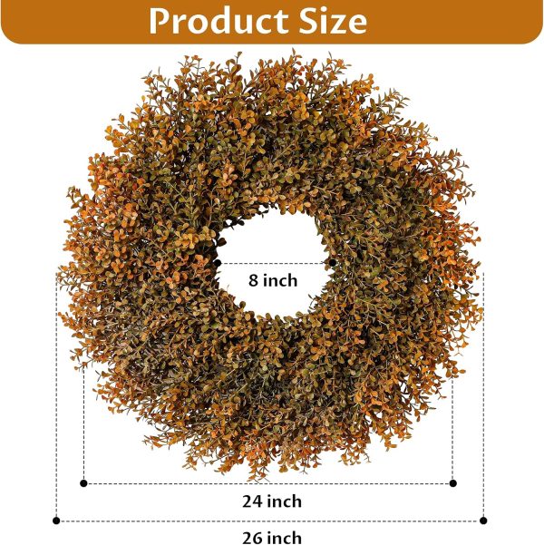 26'' Lush Fall Wreath for Front Door, Faux Autumn Boxwood Wreath Outdoor | Large Artificial Boxwood Leave Wreaths for Porch, Window, Wall, Thanksgiving Autumn Fall Decorations for Home Indoor Outdoor