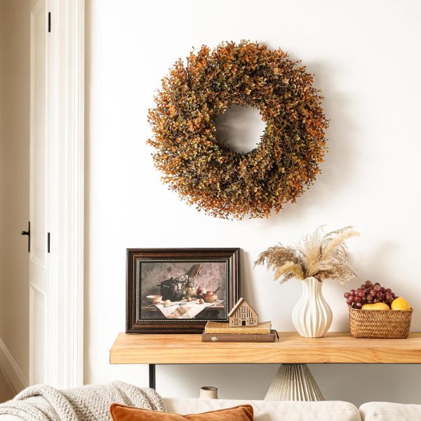 26'' Lush Fall Wreath for Front Door, Faux Autumn Boxwood Wreath Outdoor | Large Artificial Boxwood Leave Wreaths for Porch, Window, Wall, Thanksgiving Autumn Fall Decorations for Home Indoor Outdoor