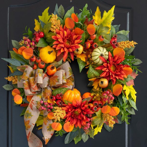 CT0440392JS_1 Fall Wreaths for Front Door 24 Inch Autumn Wreath Rustic Fall Decor