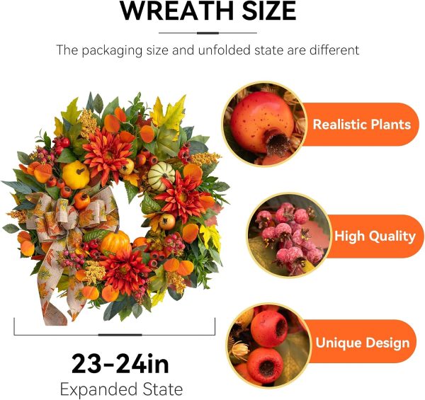CT0440392JS_2 Fall Wreaths for Front Door 24 Inch Autumn Wreath Rustic Fall Decor