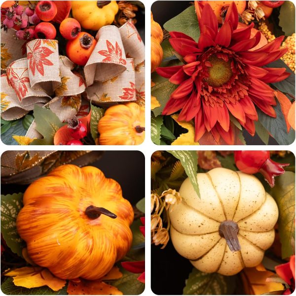 CT0440392JS_3 Fall Wreaths for Front Door 24 Inch Autumn Wreath Rustic Fall Decor