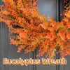 26" Autumn Fall Wreath with Orange Eucalyptus Leaf for Front Door/Outdoor | Lifelike Full Orange Eucalyptus Leaves Decor for Mantel, Wall, Window; UV-resistant, Weatherproof, Grapevine Base with Loop
