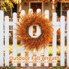 26" Autumn Fall Wreath with Orange Eucalyptus Leaf for Front Door/Outdoor | Lifelike Full Orange Eucalyptus Leaves Decor for Mantel, Wall, Window; UV-resistant, Weatherproof, Grapevine Base with Loop