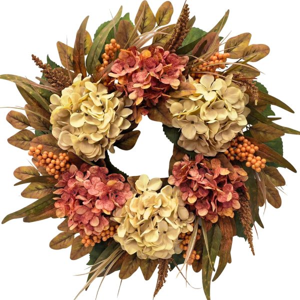 24 Inch Fall Hydrangea Wreath for Front Door, Thanksgiving Harvest Decor