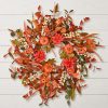 24 Inch Pumpkin Fall Wreath for Front Door with Berry & Mixed Leaves