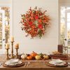 24 Inch Pumpkin Fall Wreath for Front Door with Berry & Mixed Leaves