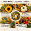 26 Inch Fall Sunflower Wreath for Front Door with White Pumpkins, Pinecones