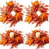 4 Pcs Mini Fall Wreaths Thanksgiving Table Centerpieces Fall Candle Rings 9 Inch Maple Leaf Wreaths for Cabinets Farmhouse Autumn Wreath for Front Door Porch Wall Window Decorations