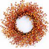 CT0440470JS_1 24" Berry Fall Wreath for Front Door, Orange/Yellow Autumn Harvest Wreath | Farmhouse Thanksgiving Wreath Decorations with Realistic Berries for Window, Wall, Mantel, No Fall Off, No-Fade, Handcrafted