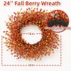 CT0440470JS_2 24" Berry Fall Wreath for Front Door, Orange/Yellow Autumn Harvest Wreath | Farmhouse Thanksgiving Wreath Decorations with Realistic Berries for Window, Wall, Mantel, No Fall Off, No-Fade, Handcrafted