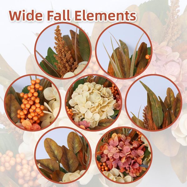 26" Autumn Fall Door Wreath with Hydrangea Berry Eucalyptus for Outdoor