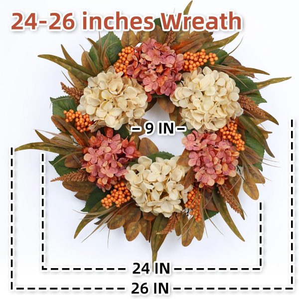 26" Autumn Fall Door Wreath with Hydrangea Berry Eucalyptus for Outdoor