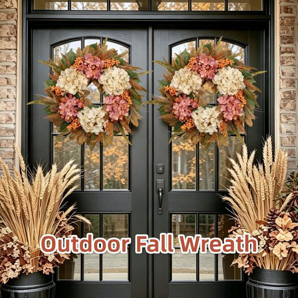 26" Autumn Fall Door Wreath with Hydrangea Berry Eucalyptus for Outdoor