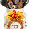 CT0440516JS_1 Fall Kitchen Decor, BOXJINCO Ceramics Fall Utensil Holder with Autumn Artificial Pumpkin Decor, Cute Pumpkin Wreath Utensil Crock, Perfect for Farmhouse-Style Autumn Decor