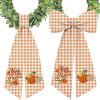 CT0440518JS_1 2 Pcs Fall Wreath Sash Plaid Pumpkin Hello Fall for Front Door Embroidery Ribbon Sash for Yard Porch Doorway Decor Indoor Outdoor