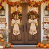 CT0440518JS_2 2 Pcs Fall Wreath Sash Plaid Pumpkin Hello Fall for Front Door Embroidery Ribbon Sash for Yard Porch Doorway Decor Indoor Outdoor
