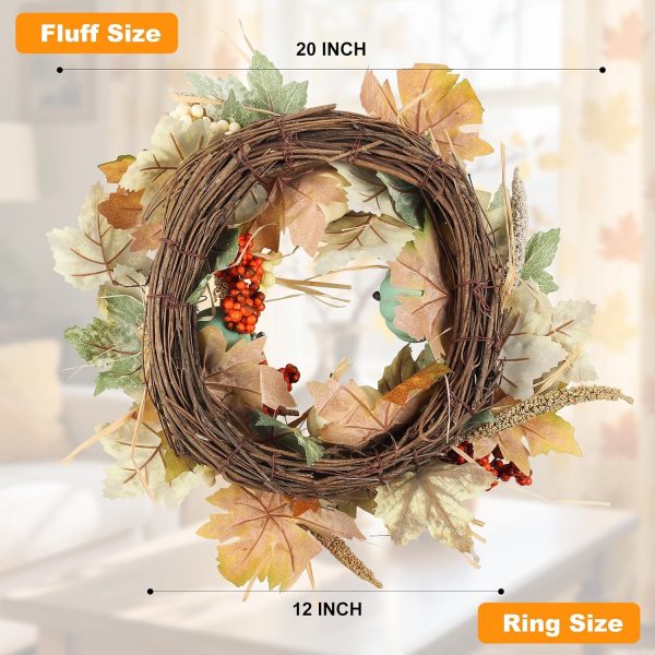 Fall Wreaths for Front Door 20in, Artificial Autumn Leaves Blue Pumpkins Orange Berries, Farmhouse Fall Wreath, Autumn Wreath, Blue Fall Wreath for Thanksgiving Wall