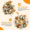 Fall Wreaths for Front Door 20in, Artificial Autumn Leaves Blue Pumpkins Orange Berries, Farmhouse Fall Wreath, Autumn Wreath, Blue Fall Wreath for Thanksgiving Wall