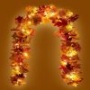 KASZOO 2 Pack Fall Maple Garland with 40 LED String Light- 5.8ft/Piece Artificial Fall Foliage Garland Autumn Decor for Home Wedding Party
