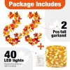 KASZOO 2 Pack Fall Maple Garland with 40 LED String Light- 5.8ft/Piece Artificial Fall Foliage Garland Autumn Decor for Home Wedding Party