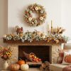 CT0440546JS_4 Fall Garland for Mantle, Thanksgiving Autumn Neutral Garlands Decoration | 6Ft Fall Realistic Leaf Pumpkin Garland, Farmhouse Fall Garland Decorations for Home Mantle Fireplace Porch Table Decor