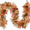 6 FT Lighted Fall Garland with Lights Autumn Automatic ON/Off Timer