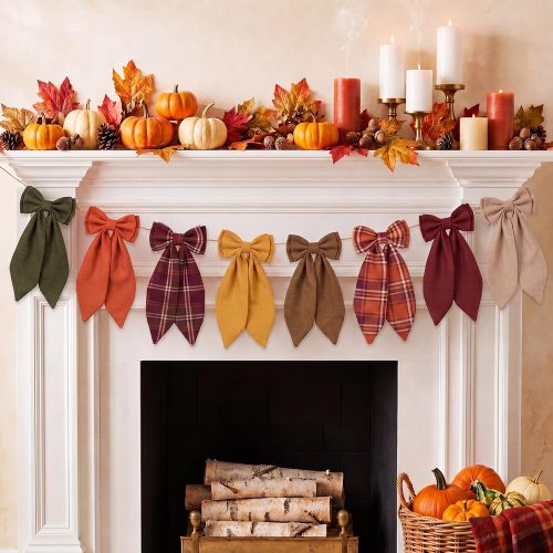 Fanfanwin Fall Bow Garland 6.56 ft Mantel Bow Banner Fall Decorations