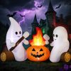 CT0440673JS_1 DomKom 6FT Halloween Inflatable Blow Up Decorations, Cute Ghosts Roasting Marshmallows Over Campfire, Built-in LEDs for Holiday Party, Garden, Lawn, Yard, Patio Décor