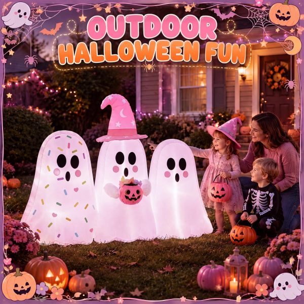 CT0440790JS_4 Junkin 6ft Tall Pink Halloween Inflatable Pastel Ghost Outdoor Decoration