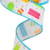 Popsicle Print Wired Edge Ribbon for Summer Bows, Wreaths, Gift Wrap, Crafts, and Decorations (1.5 Inches Wide x 10 Yards - White, Pink, Orange, Yellow, Multi - Royal Burlap)