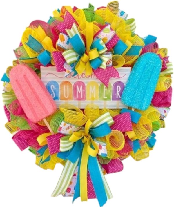 Popsicle Print Wired Edge Ribbon for Summer Bows, Wreaths, Gift Wrap, Crafts, and Decorations (1.5 Inches Wide x 10 Yards - White, Pink, Orange, Yellow, Multi - Royal Burlap)