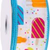 Popsicle Print Wired Edge Ribbon for Summer Bows, Wreaths, Gift Wrap, Crafts, and Decorations (1.5 Inches Wide x 10 Yards - White, Pink, Orange, Yellow, Multi - Royal Burlap)
