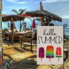 Hello Summer Ice Cream Garden Flag Burlap 12x18 Inch Double Sided, Seasonal Sign Outdoor Decor Yard Small Flags DF269