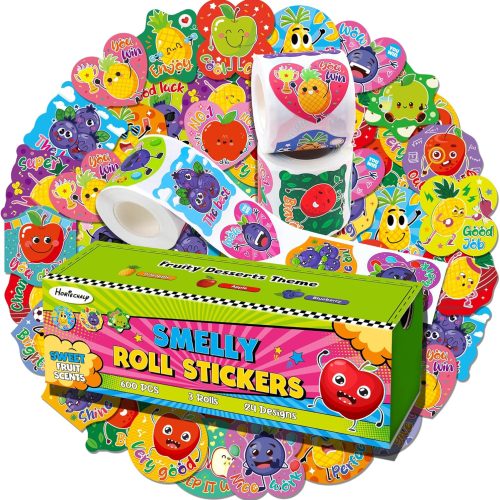 HORIECHALY 600 Pcs Scratch and Sniff Scented Stickers for Kids | 3 Rolls, 1.57 Inch; Smelly Motivational Reward Stickers; Classroom Encouragement School Stickers for Teachers, Students