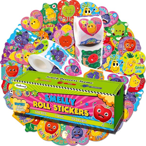 HORIECHALY 600 Pcs Scratch and Sniff Scented Stickers for Kids | 3 Rolls, 1.57 Inch; Smelly Motivational Reward Stickers; Classroom Encouragement School Stickers for Teachers, Students