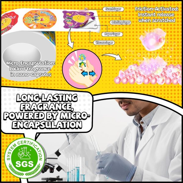 HORIECHALY 600 Pcs Scratch and Sniff Scented Stickers for Kids | 3 Rolls, 1.57 Inch; Smelly Motivational Reward Stickers; Classroom Encouragement School Stickers for Teachers, Students