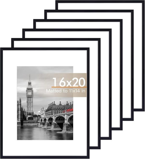 CT0502-SD-442GT_1 Fixwal 16x20 Picture Frame Set of 6 with Plastic Cover, PVC, Black | Shatter Resistant Plastic Cover, Thin Border and Light Weight,Wall Decor