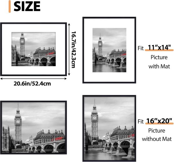 CT0502-SD-442GT_3 Fixwal 16x20 Picture Frame Set of 6 with Plastic Cover, PVC, Black | Shatter Resistant Plastic Cover, Thin Border and Light Weight,Wall Decor