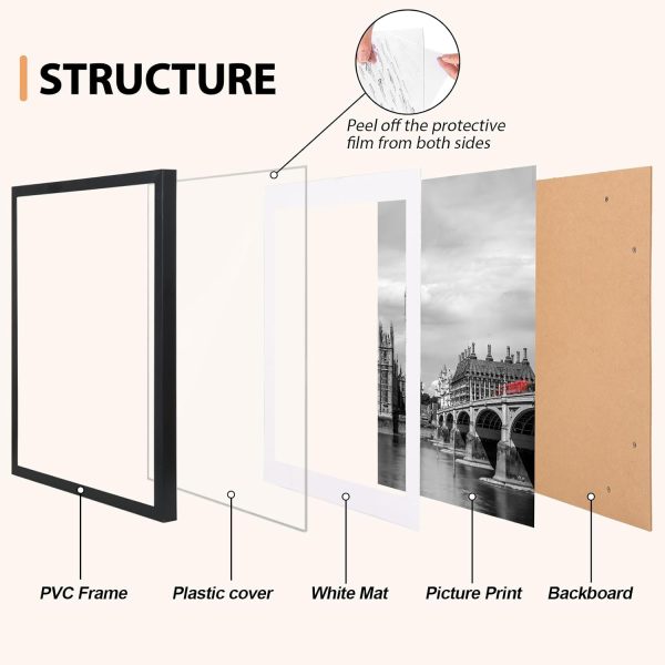 CT0502-SD-442GT_4 Fixwal 16x20 Picture Frame Set of 6 with Plastic Cover, PVC, Black | Shatter Resistant Plastic Cover, Thin Border and Light Weight,Wall Decor