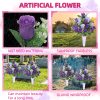 Set of 2 Artificial Cemetery Flowers, Grave Memorial Flowers with Vase, Outdoor Grave Decorations Roses for Cemetery Headstones Decoration (Purple)