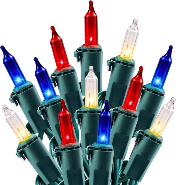 CT0505-PL-09GT_1 Minetom Red White Blue Christmas Lights Green Wire - 100 Count 4th July Decoration Patriotic Mini String Lights Waterproof for Indoor Outdoor Xmas Holiday Party Patio Independence Day Decoration