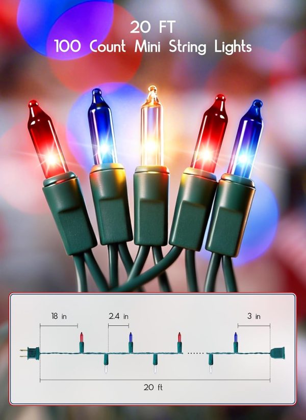 CT0505-PL-09GT_3 Minetom Red White Blue Christmas Lights Green Wire - 100 Count 4th July Decoration Patriotic Mini String Lights Waterproof for Indoor Outdoor Xmas Holiday Party Patio Independence Day Decoration