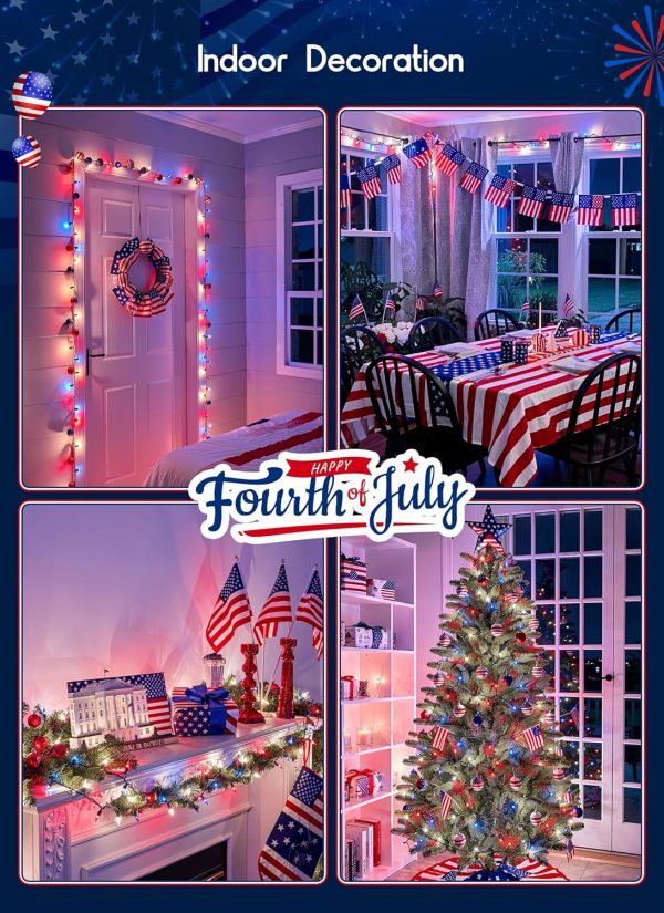 CT0505-PL-09GT_4 Minetom Red White Blue Christmas Lights Green Wire - 100 Count 4th July Decoration Patriotic Mini String Lights Waterproof for Indoor Outdoor Xmas Holiday Party Patio Independence Day Decoration