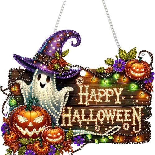 AIBOERL Halloween Diamond Art Kits for Adults, Acrylic Hanging Suncatcher | Double Sided Halloween Diamond Painting, Special Shaped Diamonds, Hanging Chain,Complete DIY Craft Tools,Hanging Ornament