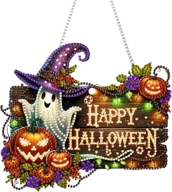 CT0506-MLD-27GT_1 AIBOERL Halloween Diamond Art Kits for Adults, Acrylic Hanging Suncatcher | Double Sided Halloween Diamond Painting, Special Shaped Diamonds, Hanging Chain,Complete DIY Craft Tools,Hanging Ornament