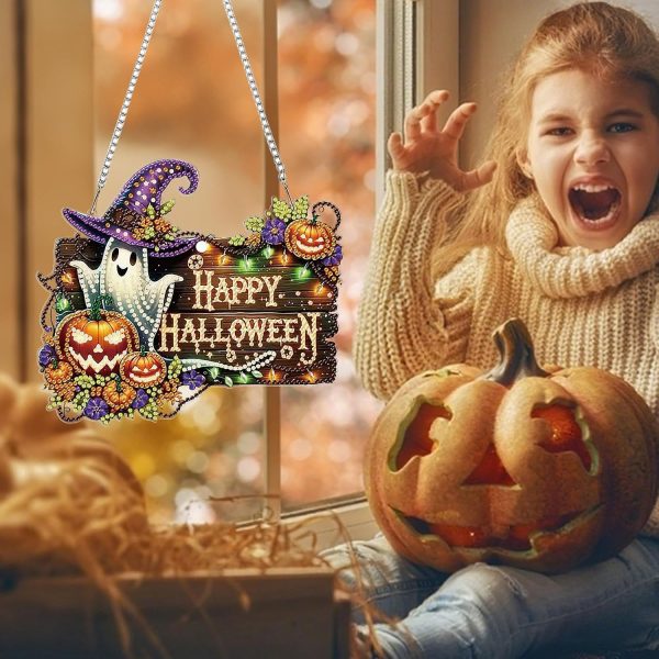 CT0506-MLD-27GT_3 AIBOERL Halloween Diamond Art Kits for Adults, Acrylic Hanging Suncatcher | Double Sided Halloween Diamond Painting, Special Shaped Diamonds, Hanging Chain,Complete DIY Craft Tools,Hanging Ornament