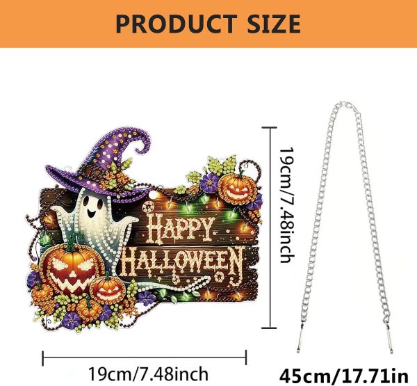 CT0506-MLD-27GT_4 AIBOERL Halloween Diamond Art Kits for Adults, Acrylic Hanging Suncatcher | Double Sided Halloween Diamond Painting, Special Shaped Diamonds, Hanging Chain,Complete DIY Craft Tools,Hanging Ornament